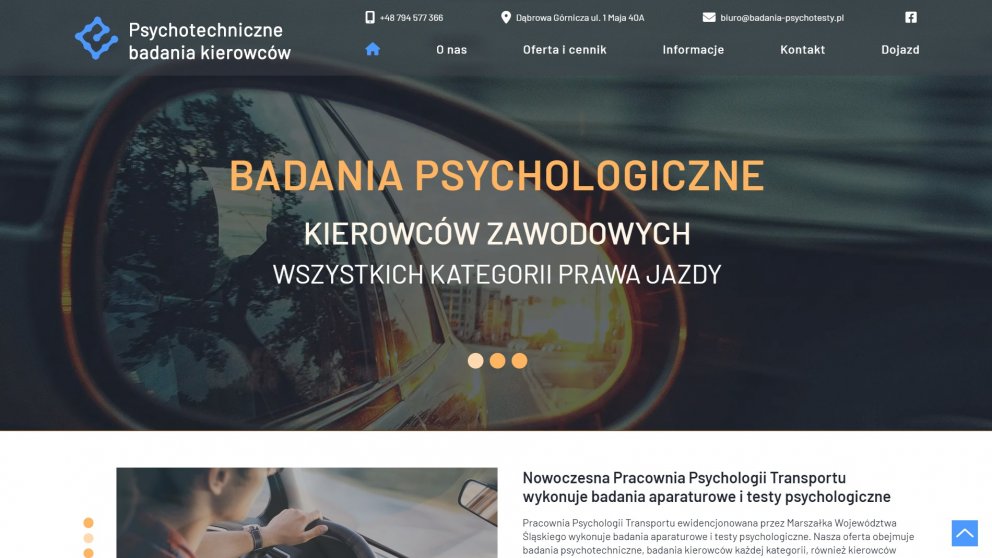 Projekt strony Psychotechniczne badania kierowców