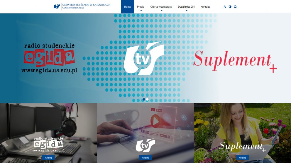 Projekt strony Centrum Medialne - Uniwersytet Śląski w Katowicach
